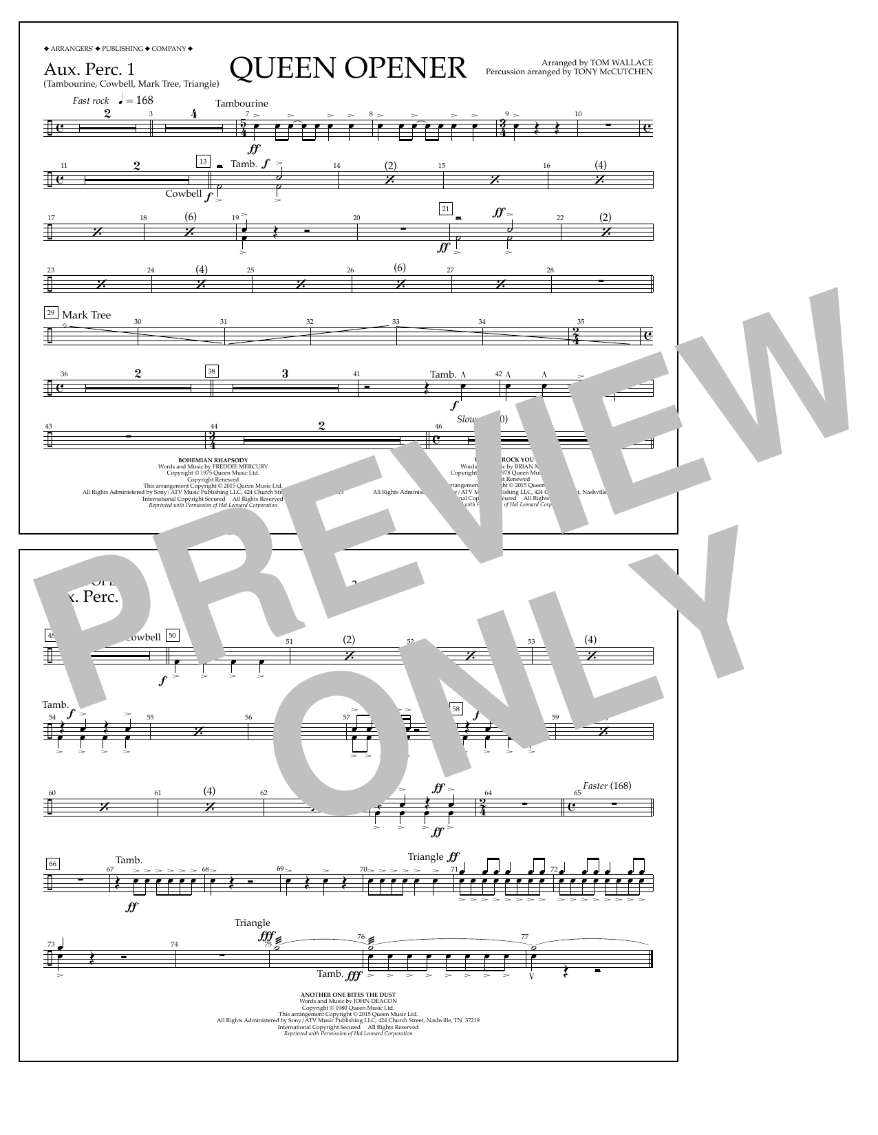 Download Tom Wallace Queen Opener - Aux. Perc. 1 Sheet Music