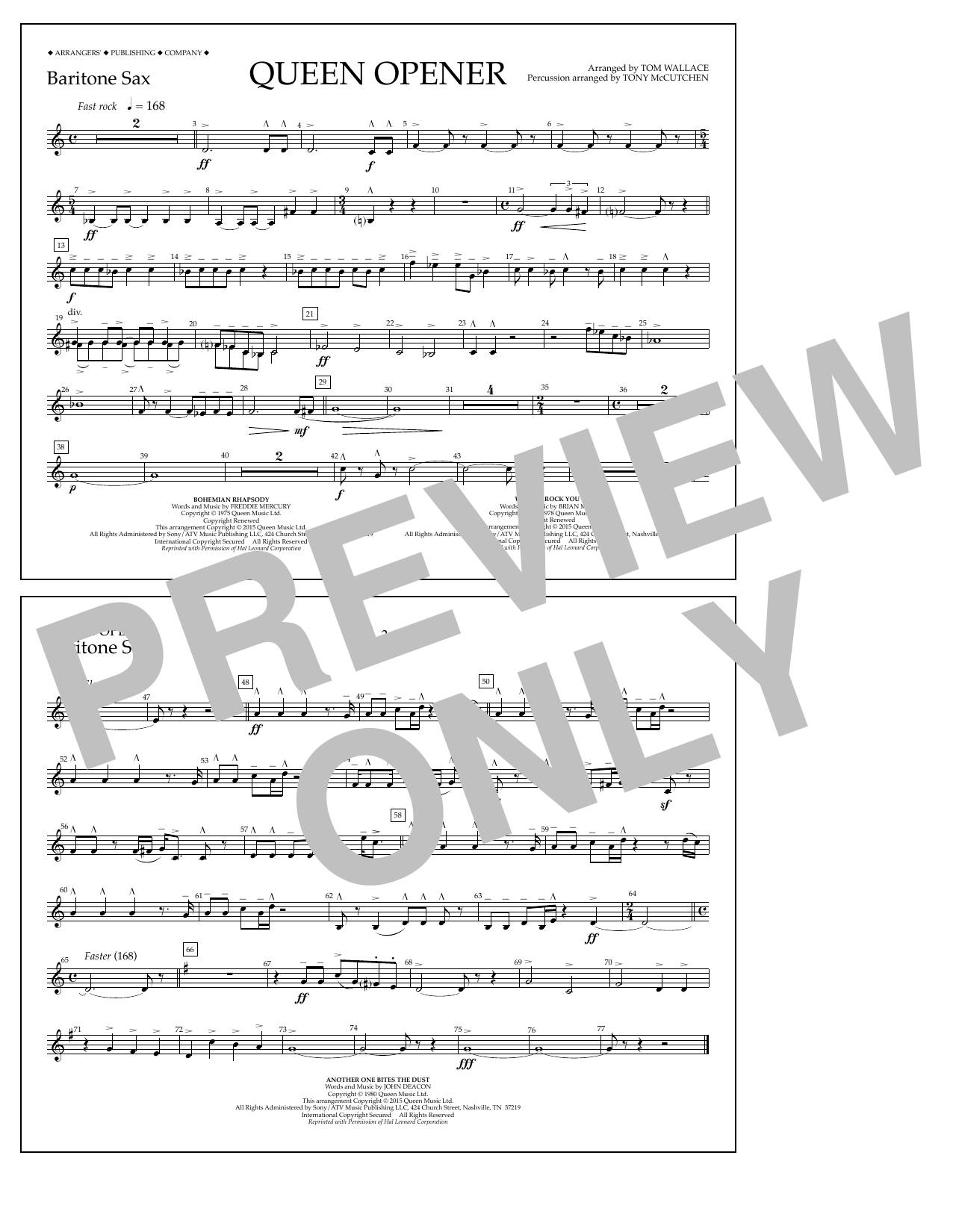 Download Tom Wallace Queen Opener - Baritone Sax Sheet Music