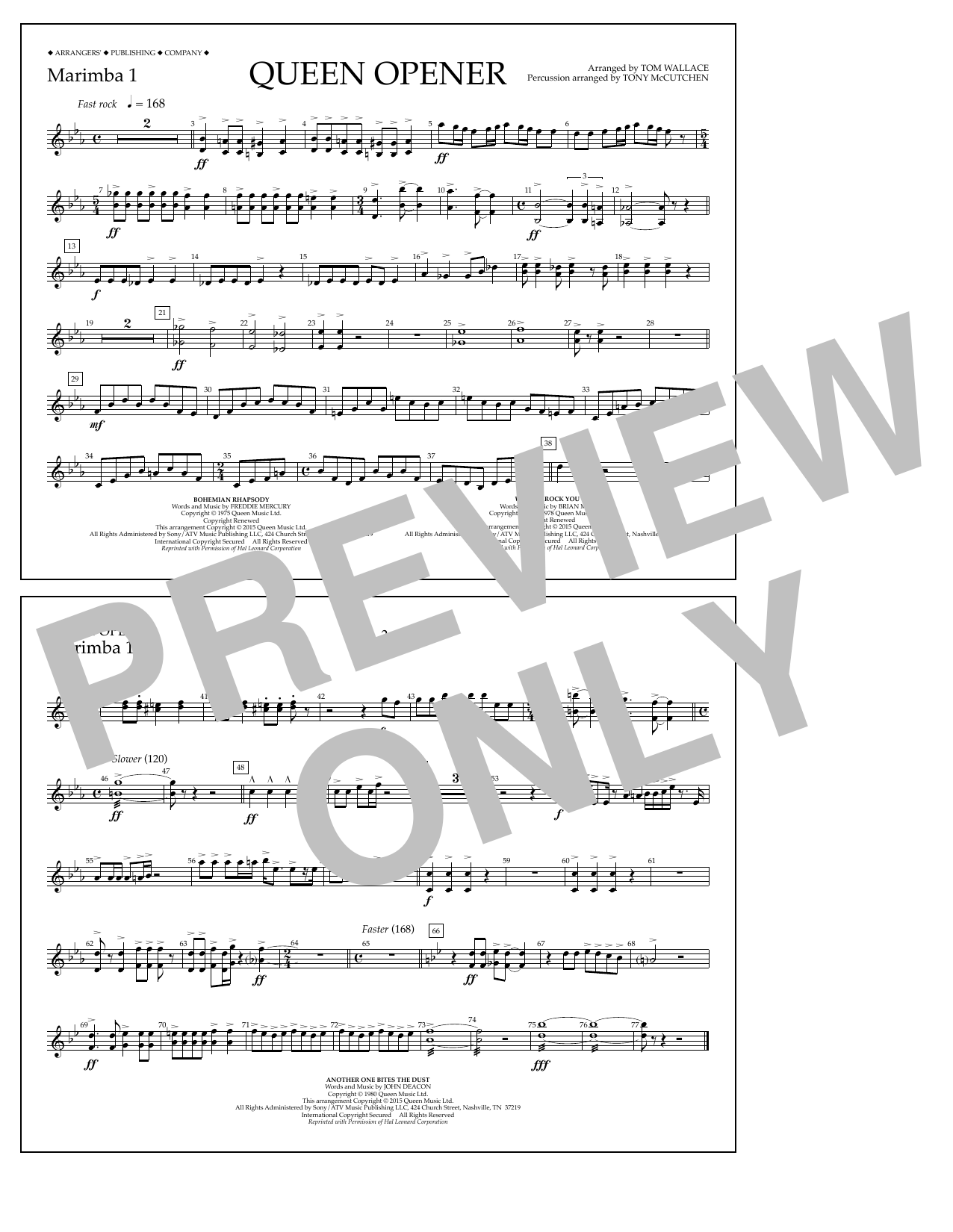 Download Tom Wallace Queen Opener - Marimba 1 Sheet Music