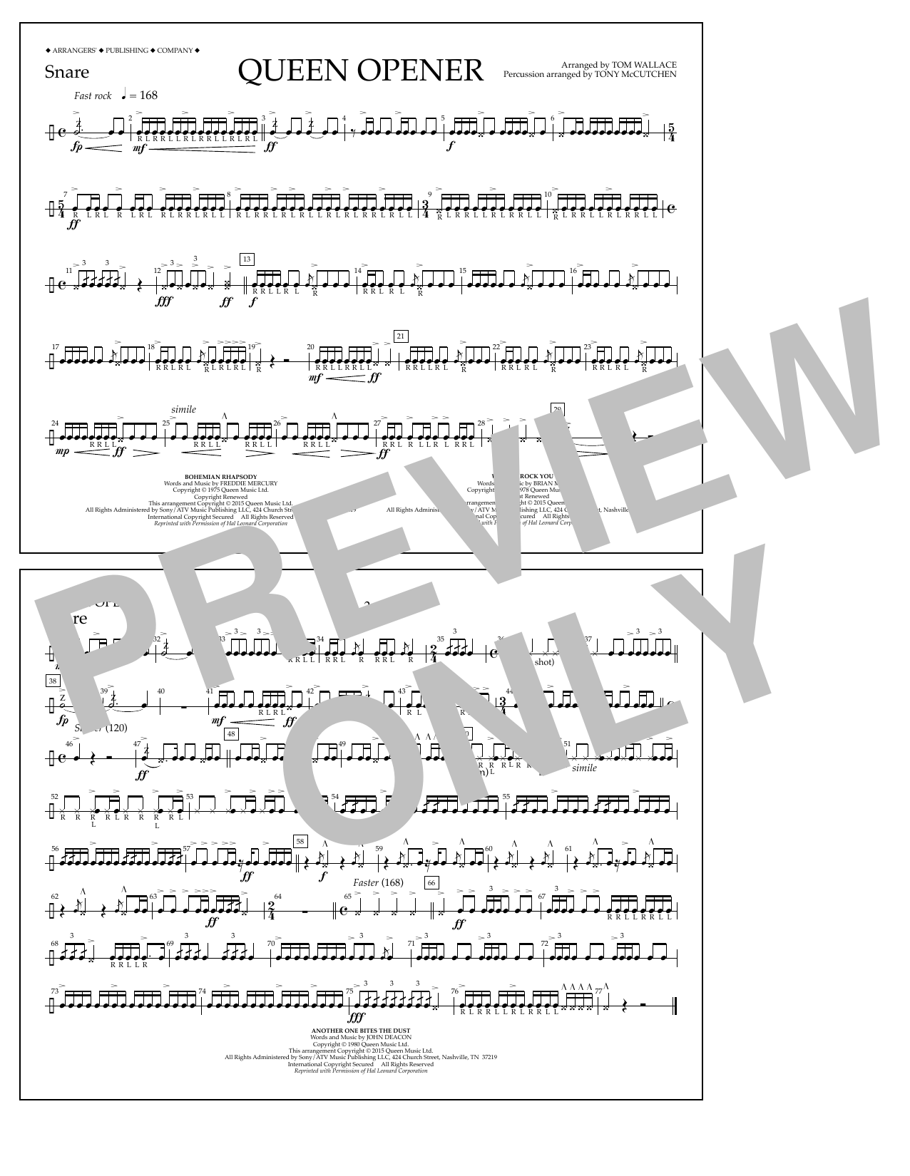 Download Tom Wallace Queen Opener - Snare Sheet Music