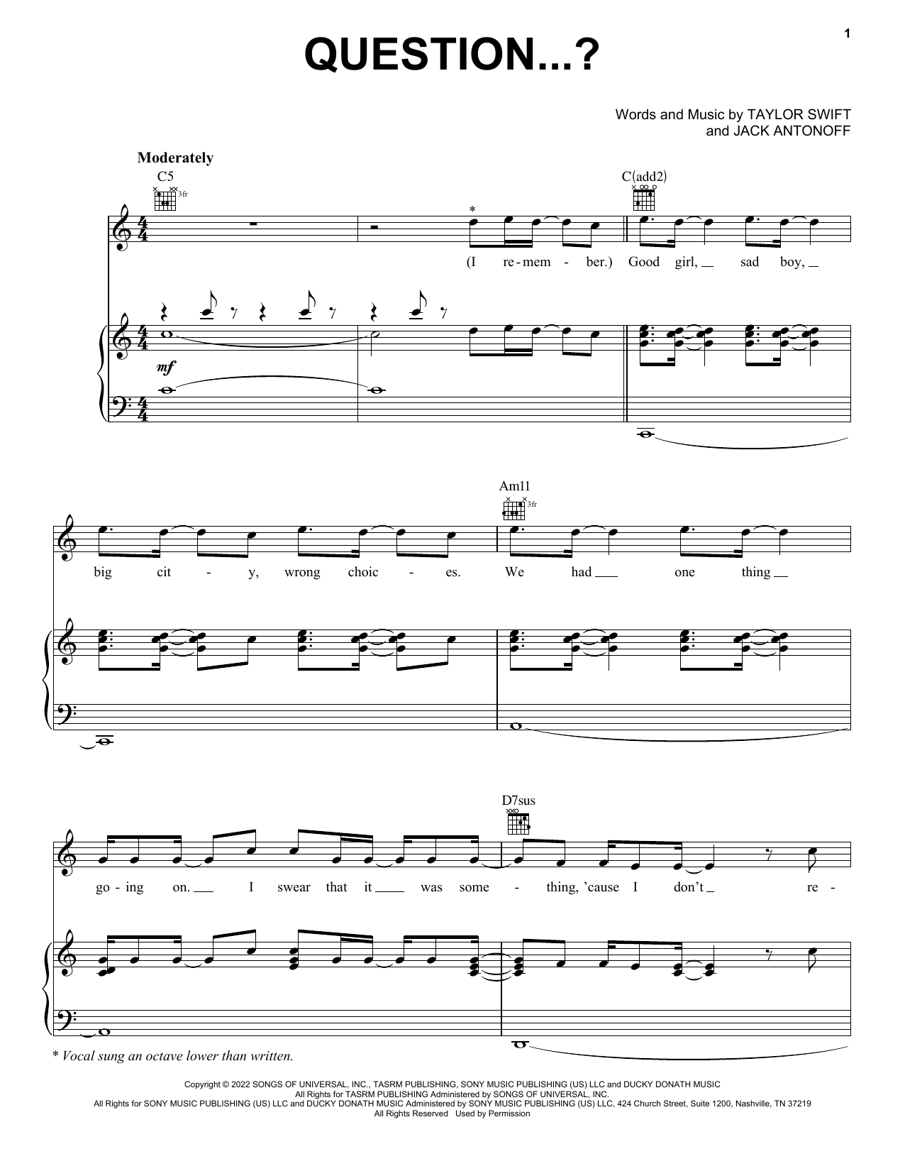 Download Taylor Swift Question...? Sheet Music