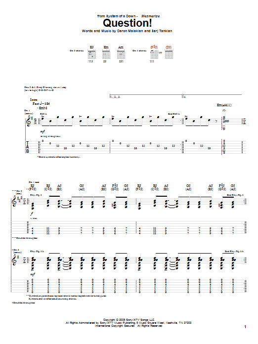 Download System Of A Down Question! Sheet Music