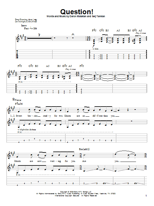 Download System Of A Down Question! Sheet Music