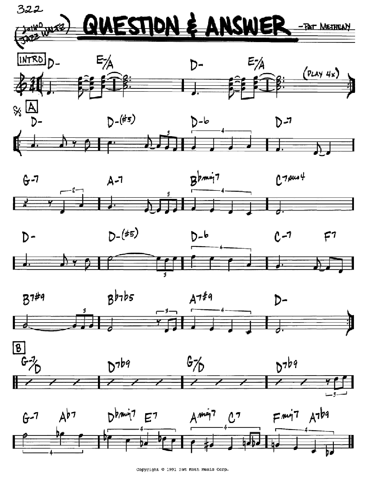 Download Pat Metheny Question & Answer Sheet Music