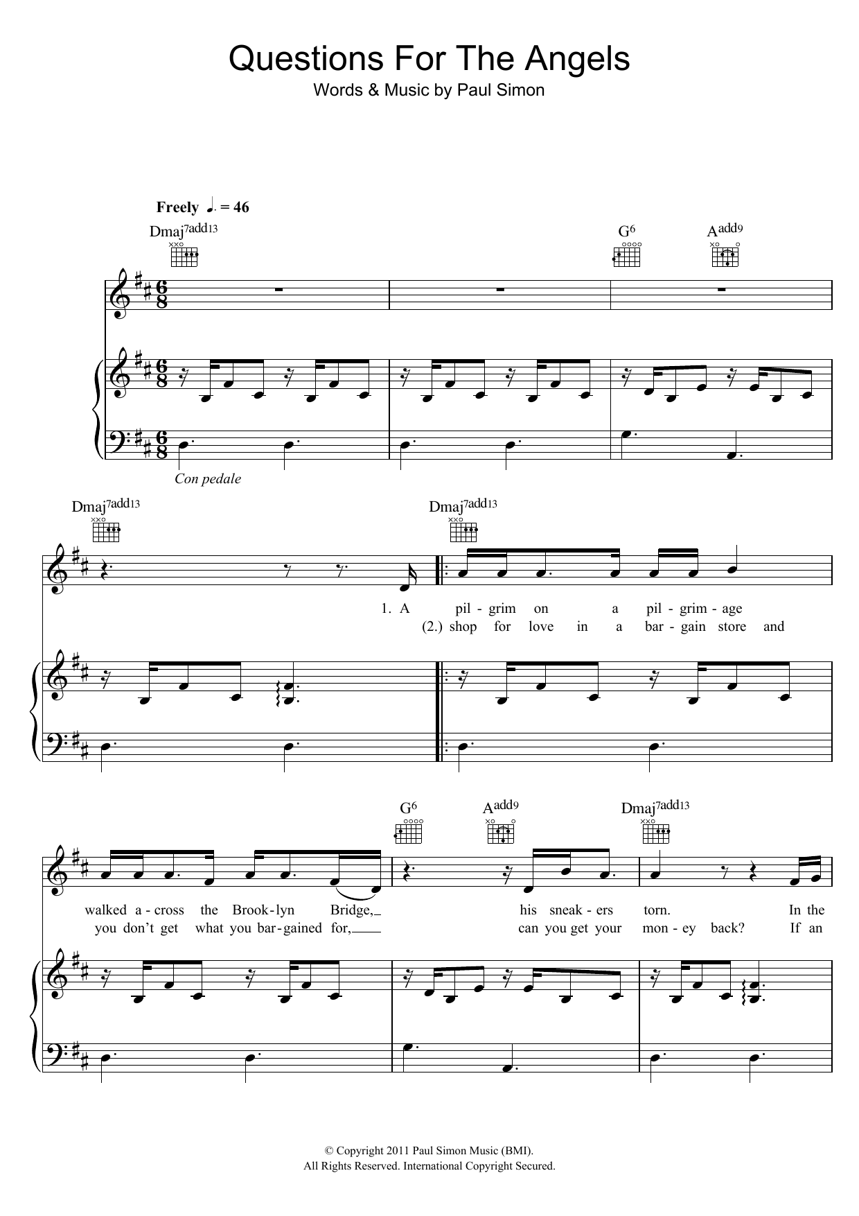Download Paul Simon Questions For The Angels Sheet Music