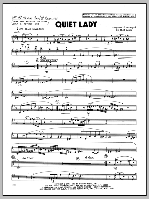 Download Thad Jones Quiet Lady - 1st Bb Tenor Saxophone Sheet Music