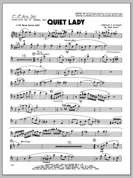 Download Thad Jones Quiet Lady - 1st Eb Alto Saxophone Sheet Music