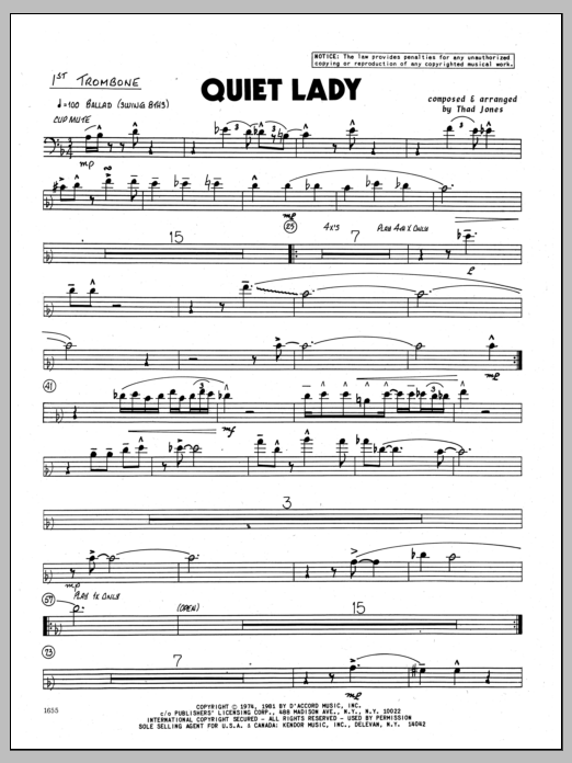 Download Thad Jones Quiet Lady - 1st Trombone Sheet Music