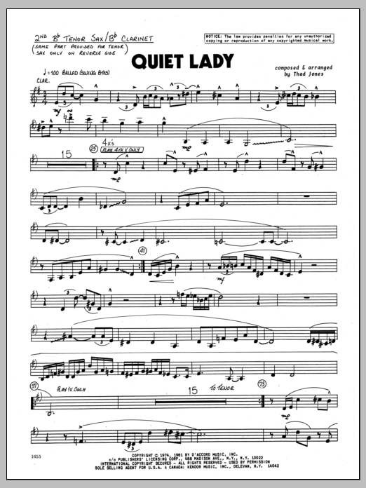 Download Thad Jones Quiet Lady - 2nd Bb Tenor Saxophone Sheet Music