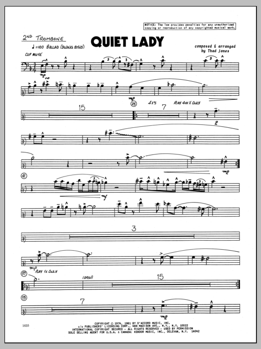 Download Thad Jones Quiet Lady - 2nd Trombone Sheet Music