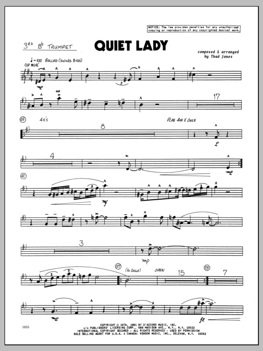 Download Thad Jones Quiet Lady - 3rd Bb Trumpet Sheet Music