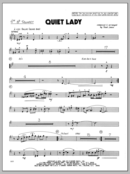 Download Thad Jones Quiet Lady - 4th Bb Trumpet Sheet Music