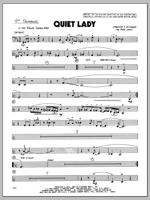 Download Thad Jones Quiet Lady - 4th Trombone Sheet Music