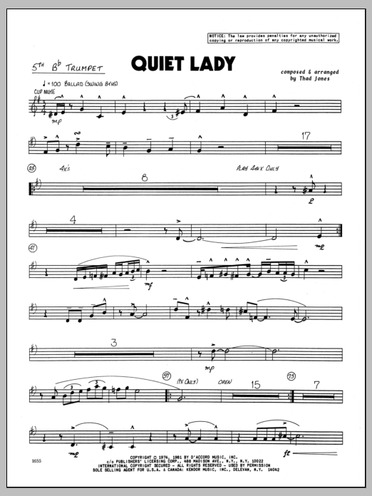 Download Thad Jones Quiet Lady - 5th Bb Trumpet Sheet Music