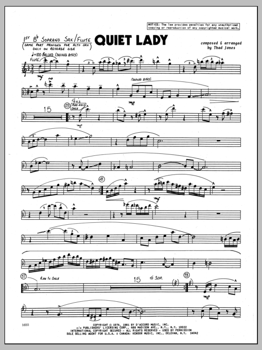 Download Thad Jones Quiet Lady - Bb Soprano Sax Sheet Music