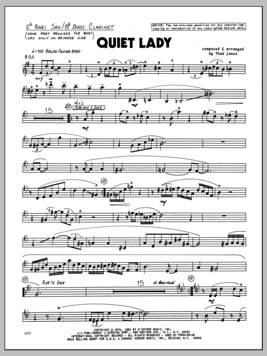 Download Thad Jones Quiet Lady - Eb Baritone Sax Sheet Music