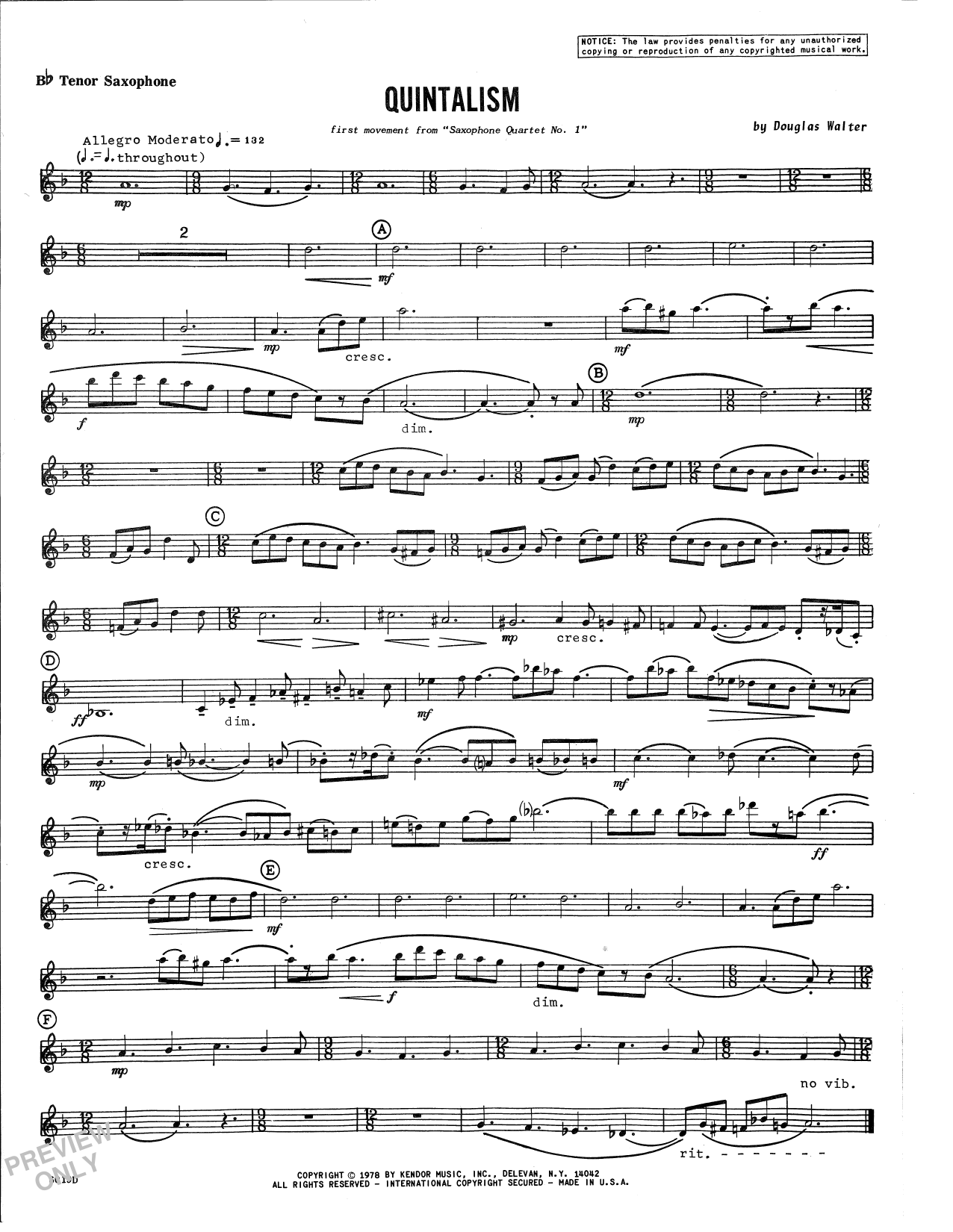 Download Douglas Walter Quintalism (first movement from Saxopho Sheet Music