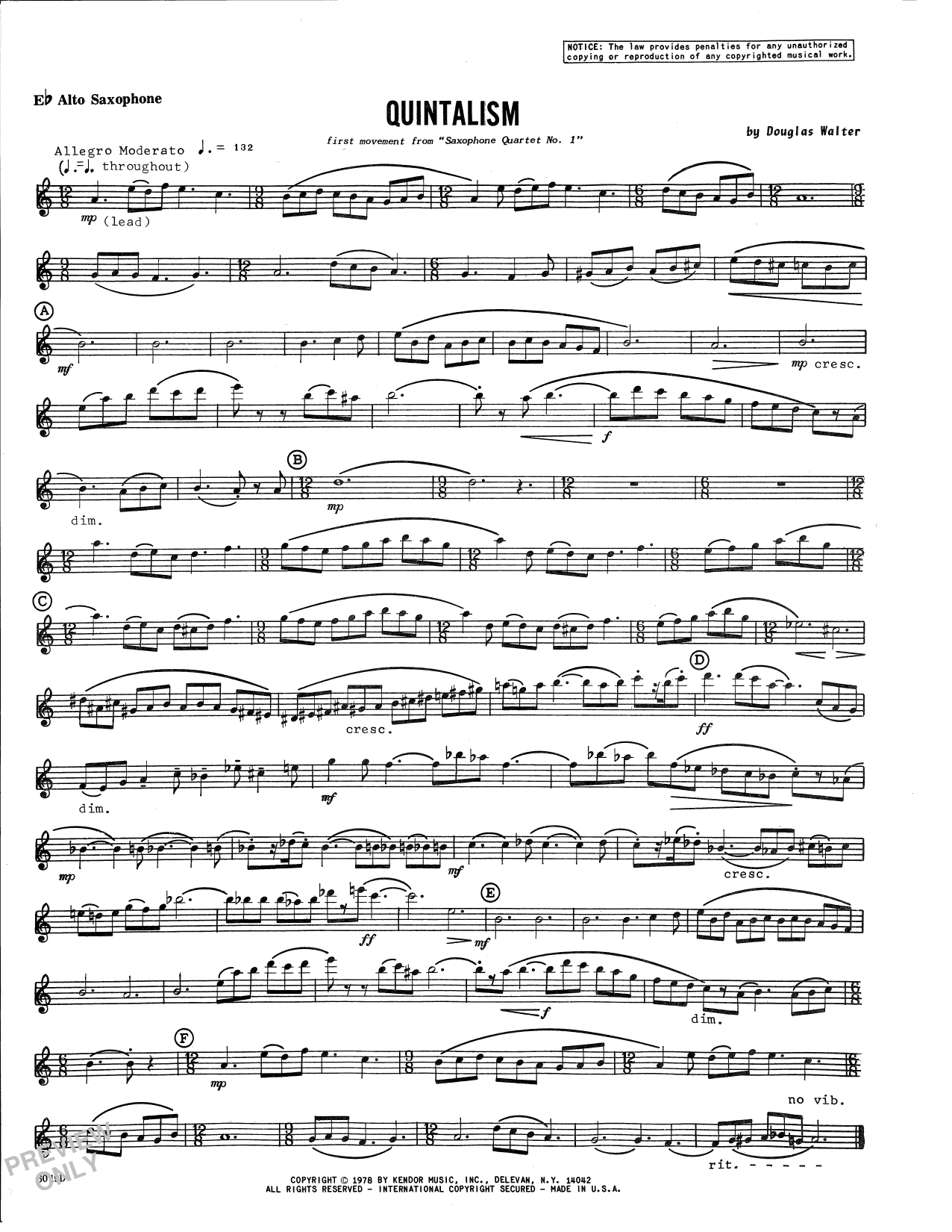 Download Douglas Walter Quintalism (first movement from Saxopho Sheet Music