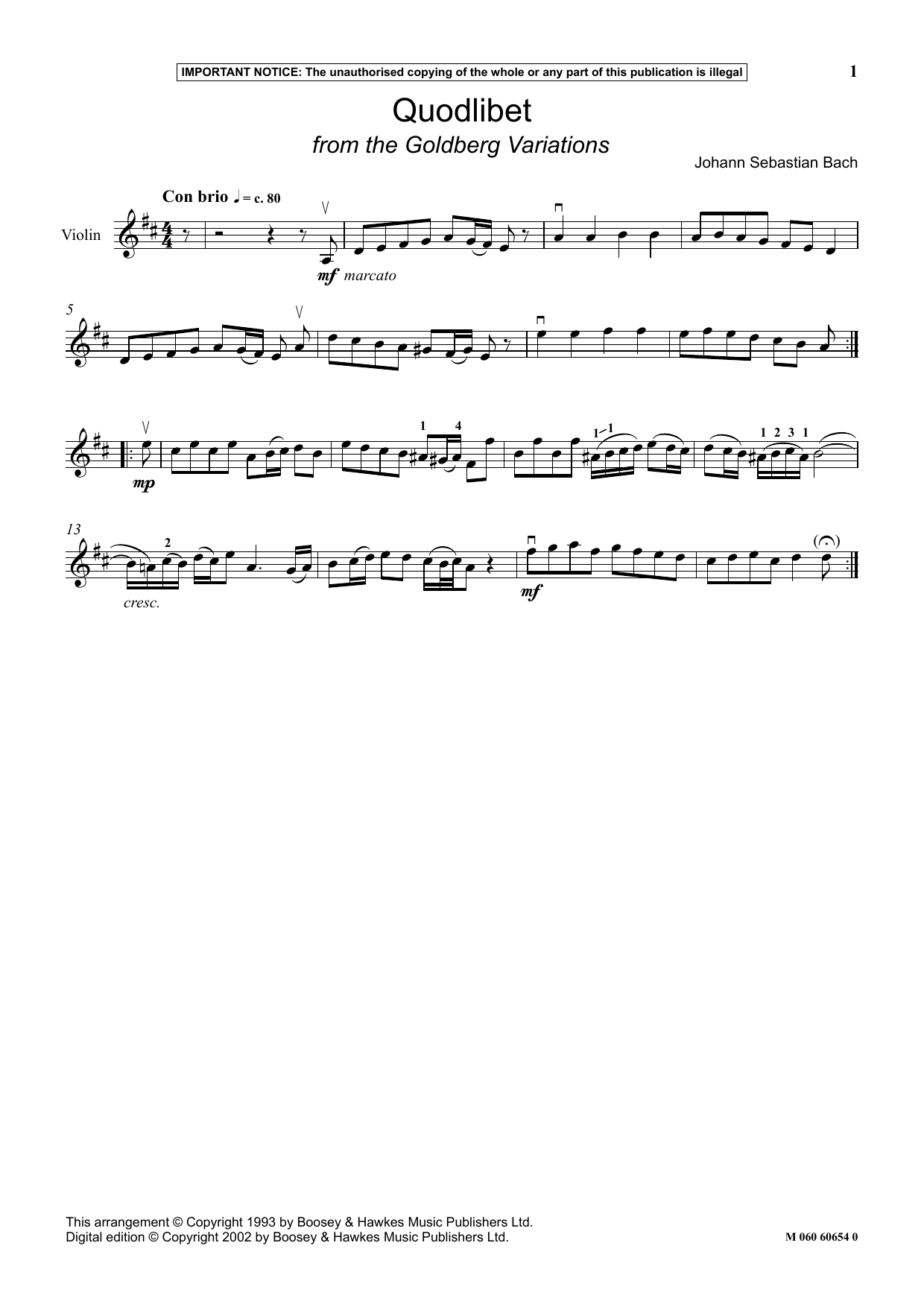 Download Johann Sebastian Bach Quodlibet (from The Goldberg Variations Sheet Music