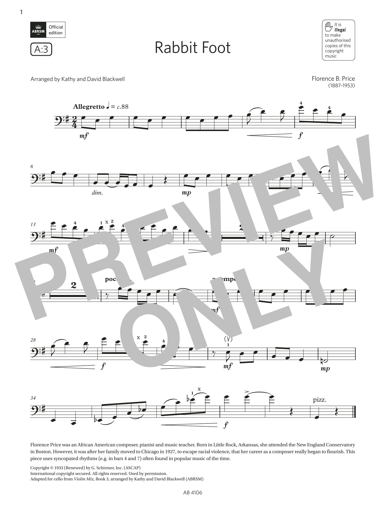 Download Florence B. Price Rabbit Foot (Grade 3, A3, from the ABRS Sheet Music