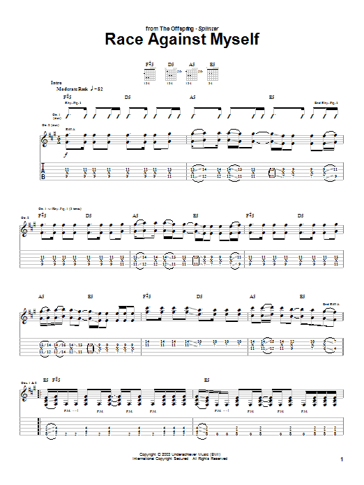 Download The Offspring Race Against Myself Sheet Music