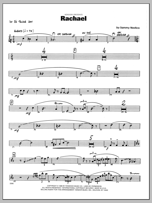 Download Sammy Nestico Rachael - 1st Bb Tenor Saxophone Sheet Music
