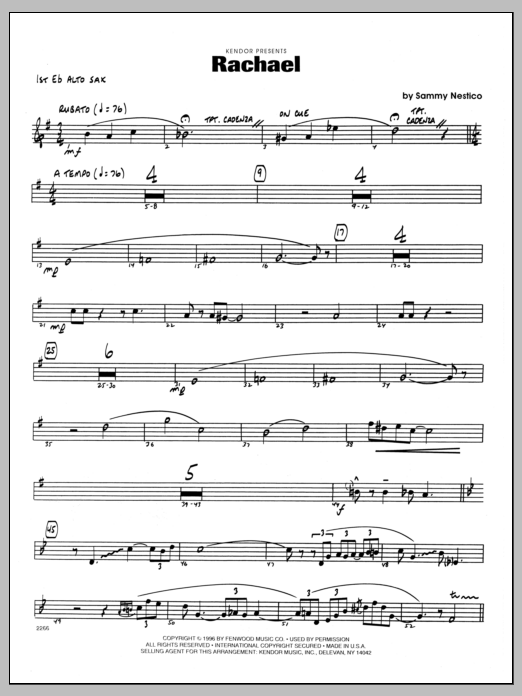 Download Sammy Nestico Rachael - 1st Eb Alto Saxophone Sheet Music