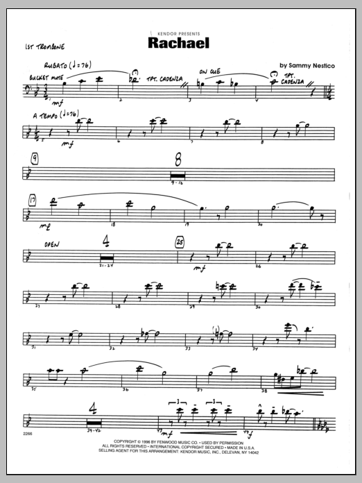 Download Sammy Nestico Rachael - 1st Trombone Sheet Music