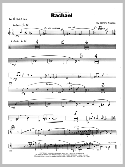 Download Sammy Nestico Rachael - 2nd Bb Tenor Saxophone Sheet Music