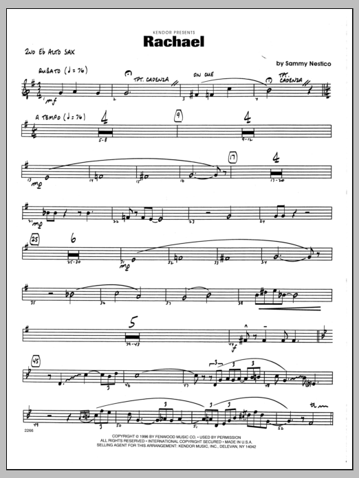 Download Sammy Nestico Rachael - 2nd Eb Alto Saxophone Sheet Music