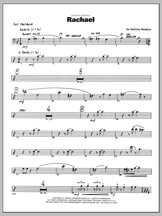 Download Sammy Nestico Rachael - 2nd Trombone Sheet Music