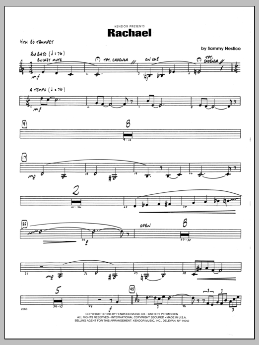 Download Sammy Nestico Rachael - 4th Bb Trumpet Sheet Music