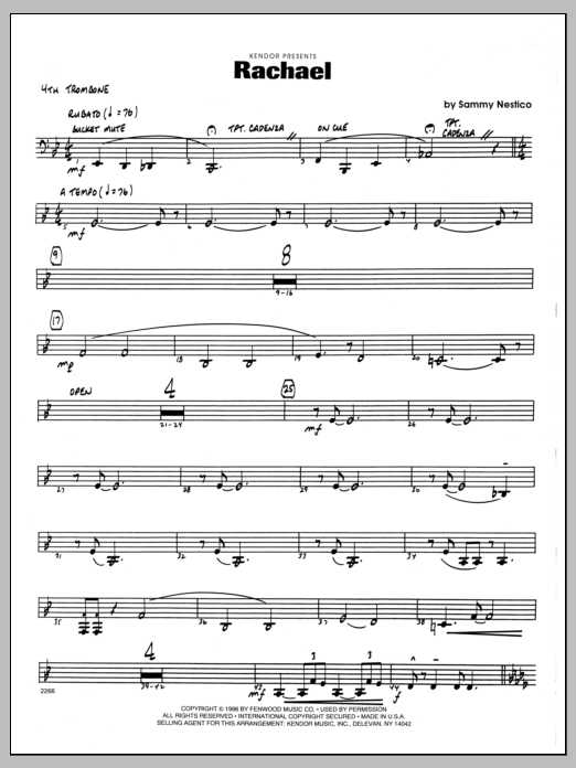 Download Sammy Nestico Rachael - 4th Trombone Sheet Music