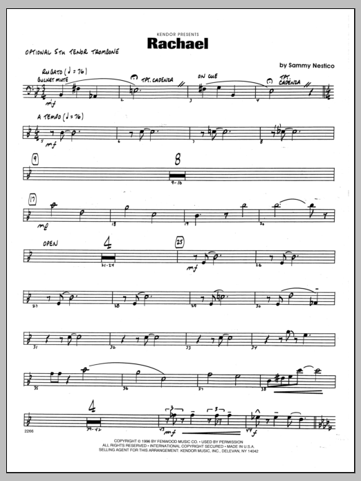 Download Sammy Nestico Rachael - Tenor Trombone Sheet Music