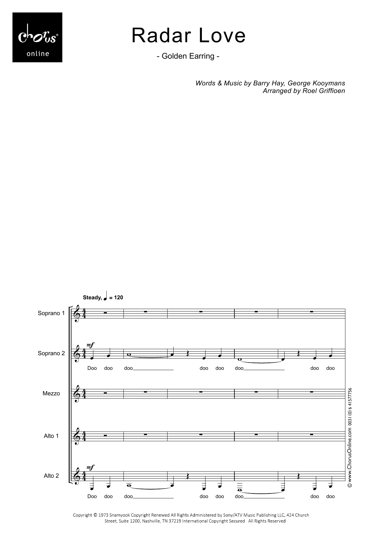 Golden Earring Radar Love (arr. Roel Griffioen) sheet music notes printable PDF score