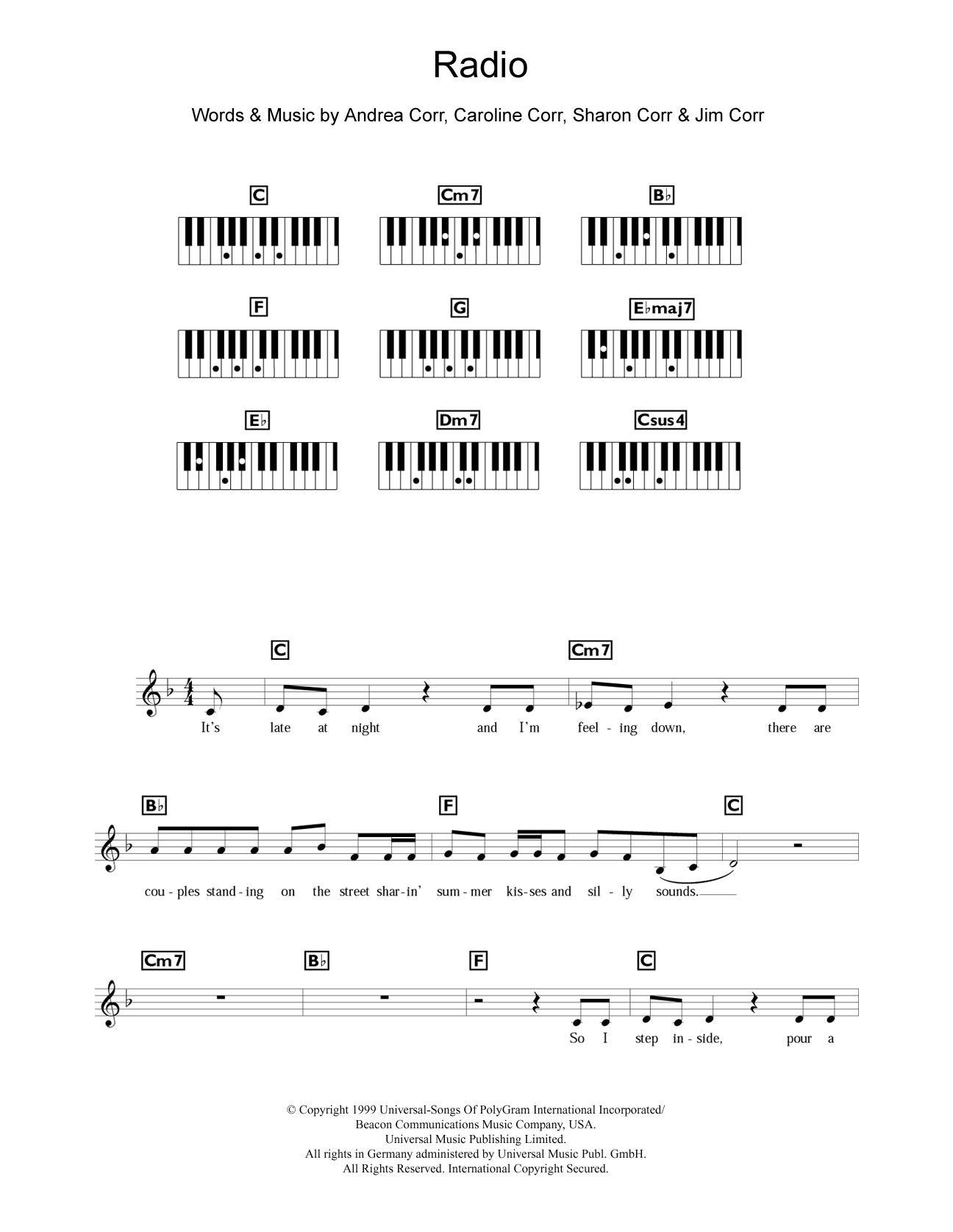 Download The Corrs Radio Sheet Music