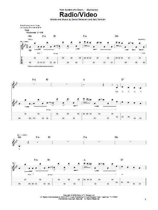 Download System Of A Down Radio/Video Sheet Music