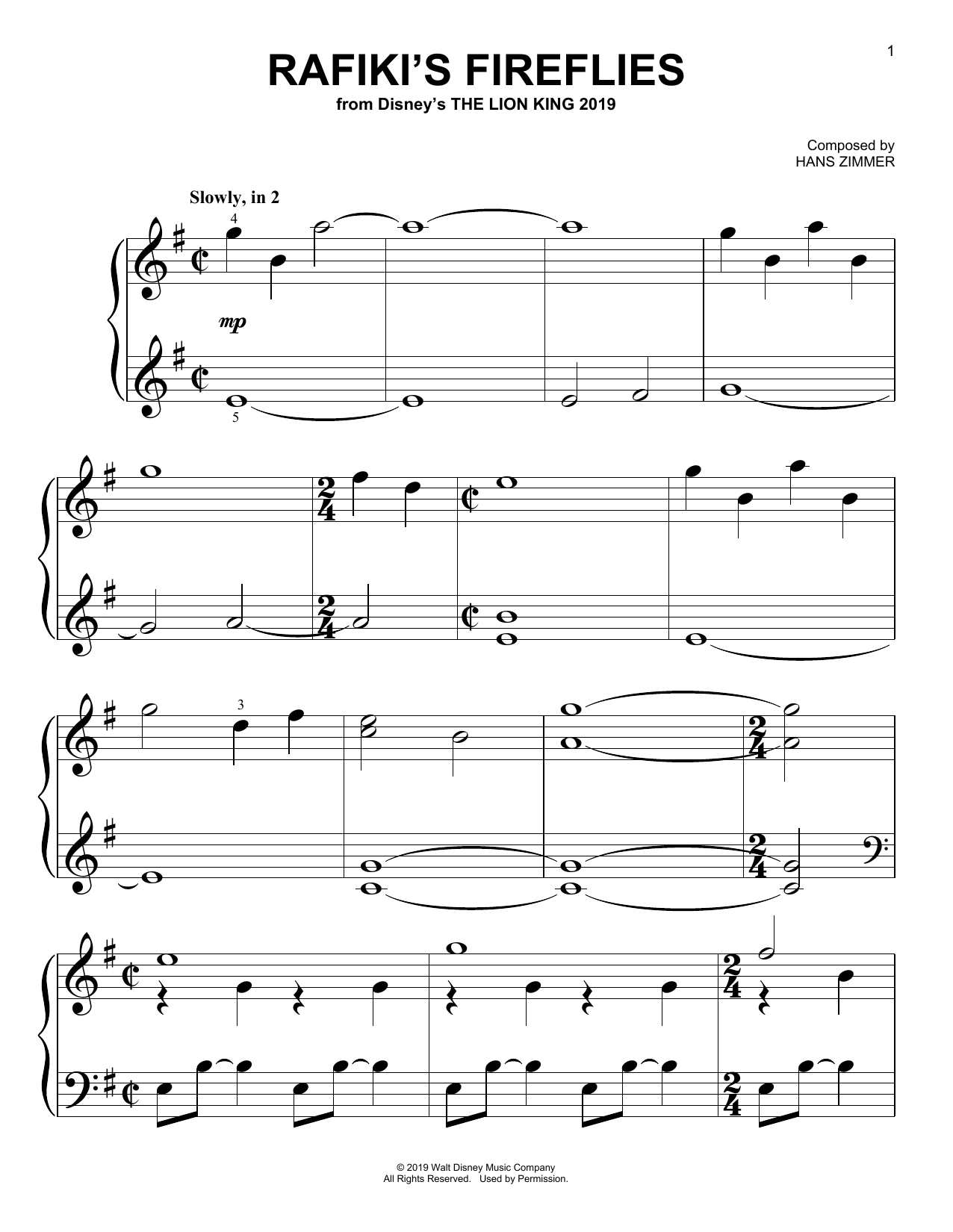Download Hans Zimmer Rafiki's Fireflies (from The Lion King Sheet Music