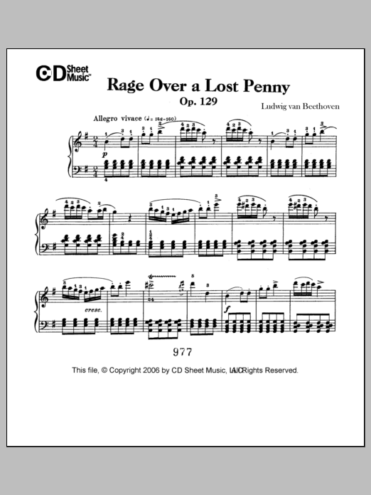 Download Ludwig van Beethoven Rage Over A Lost Penny (rondo A Capricc Sheet Music
