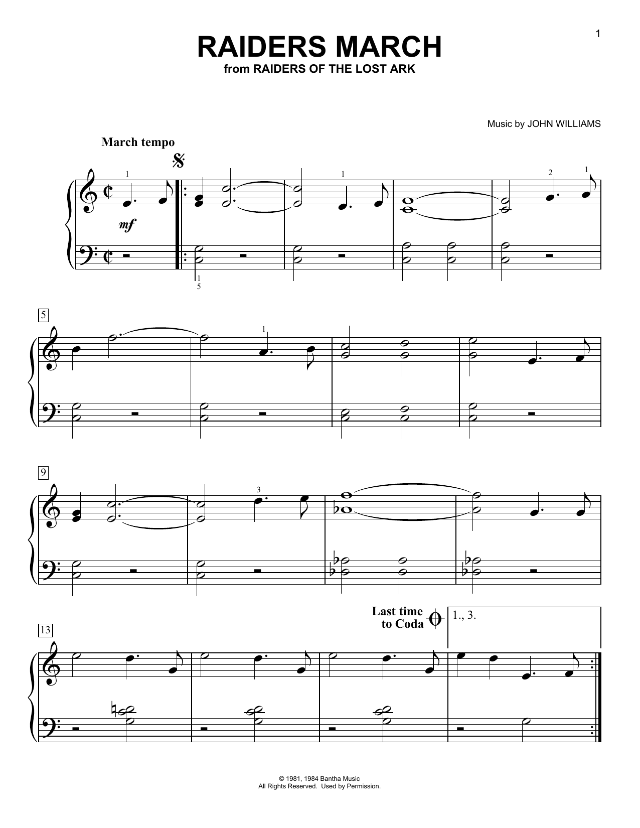 Download John Williams Raiders March (from Raiders of The Lost Sheet Music