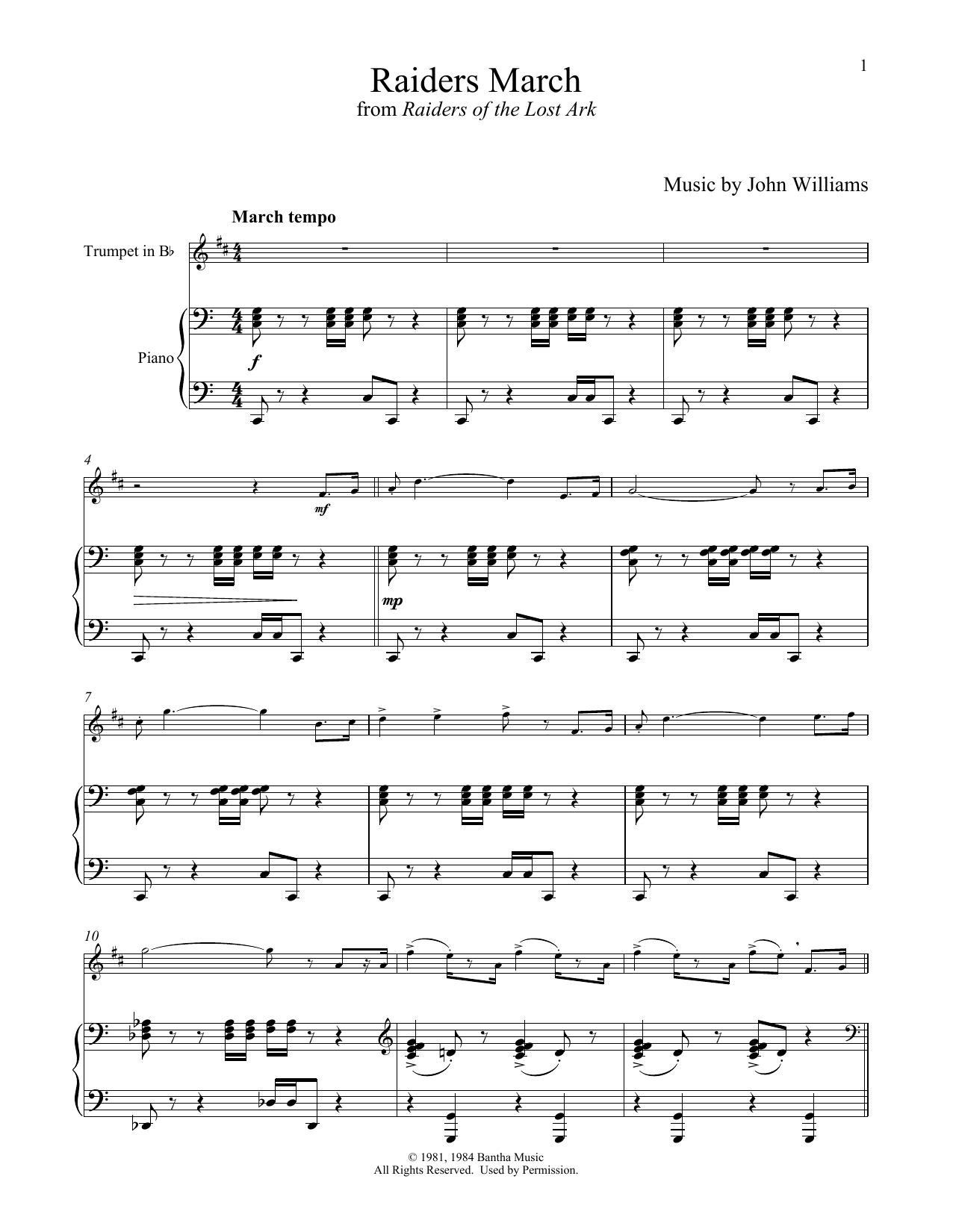 Download John Williams Raiders March (from Raiders of the Lost Sheet Music