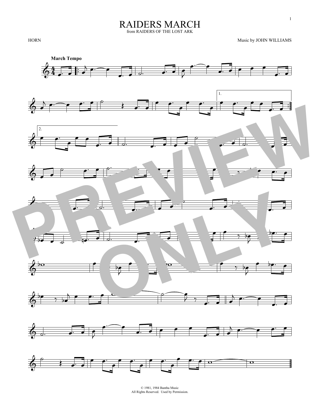 Download John Williams Raiders March (from Raiders Of The Lost Sheet Music