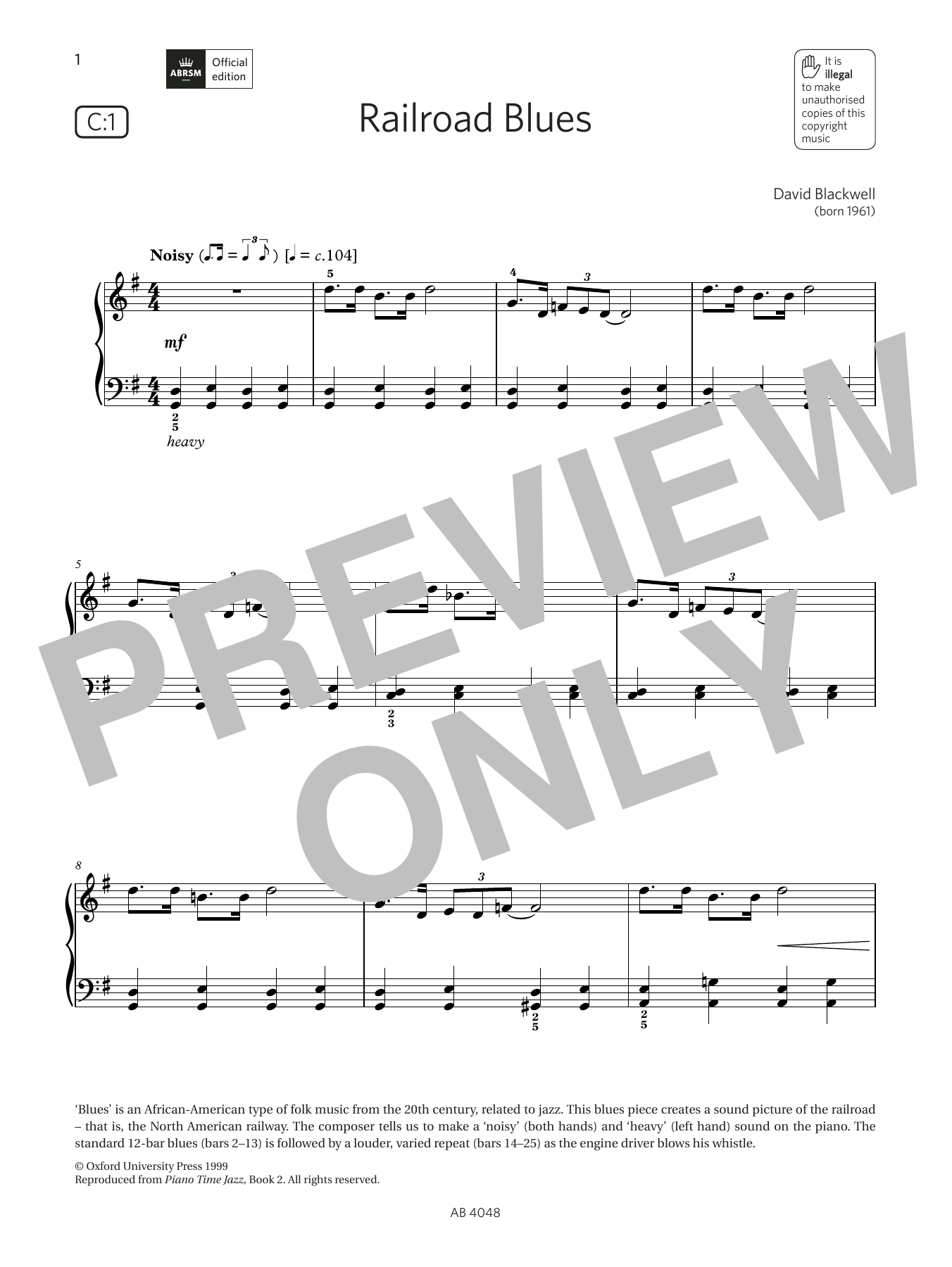 Download David Blackwell Railroad Blues (Grade 2, list C1, from Sheet Music