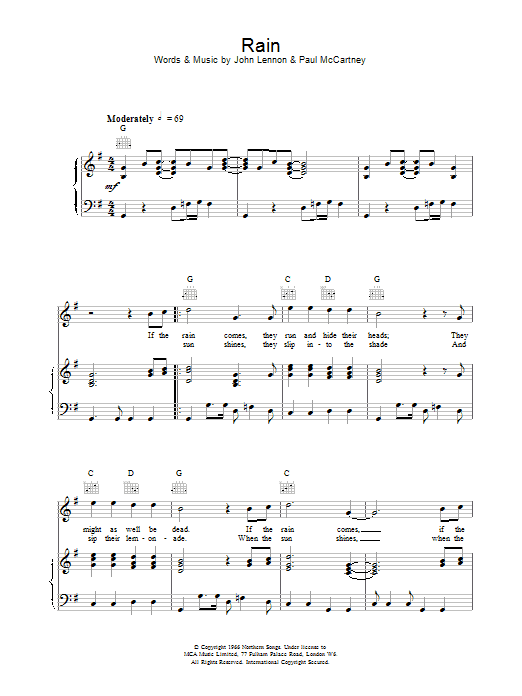 The Beatles Rain sheet music notes printable PDF score