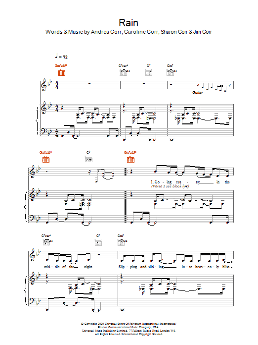 The Corrs Rain sheet music notes printable PDF score