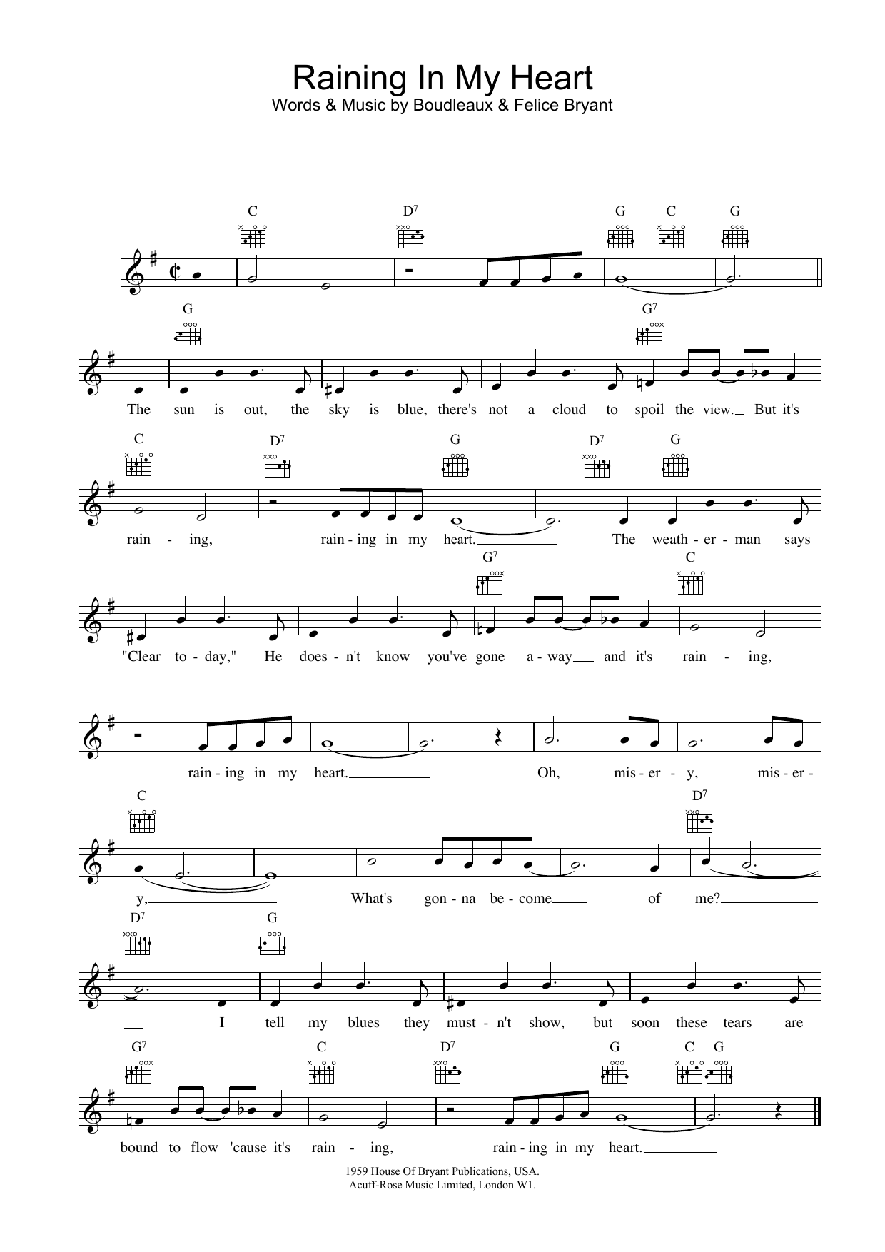 Download Buddy Holly Raining In My Heart Sheet Music