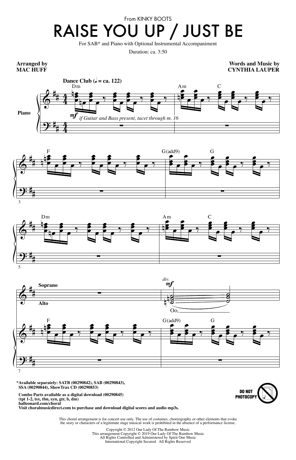Download Cyndi Lauper Raise You Up/Just Be (from Kinky Boots) Sheet Music