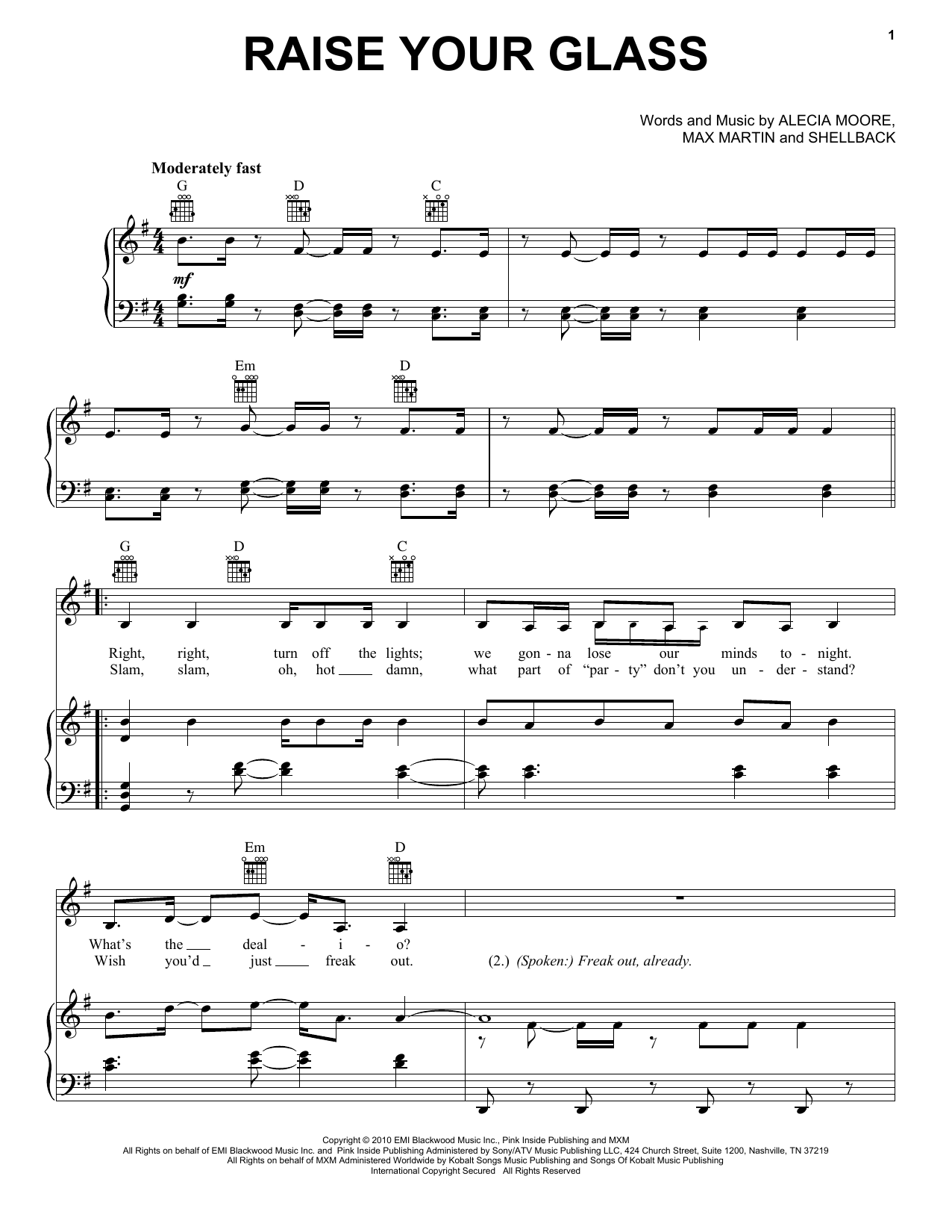 Download Pink Raise Your Glass Sheet Music