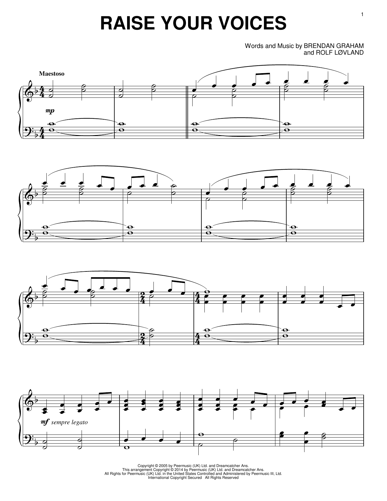 Download Rolf Lovland Raise Your Voices Sheet Music