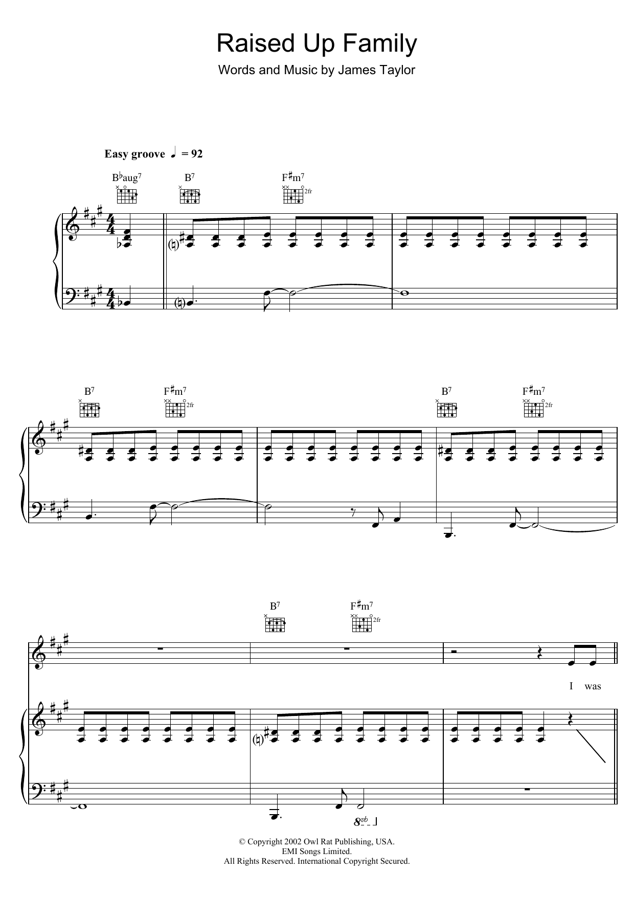 Download James Taylor Raised Up Family Sheet Music